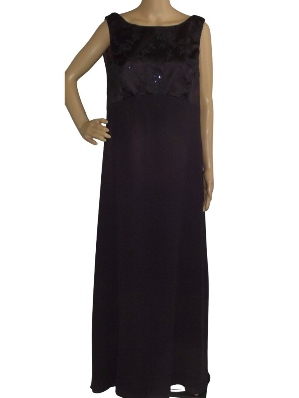 Vtg Rhapsody Dress Womens Size 18 Purple beaded formal long sleeveless maxi
